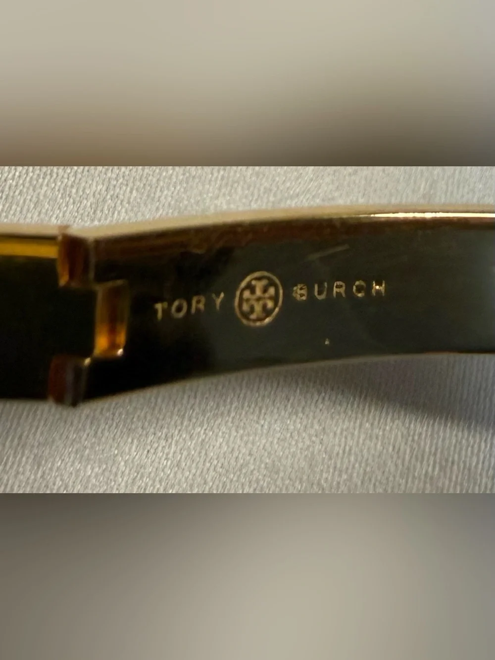 Tory Burch Gold Tone Yellow Floral Enamel Hinged Bangle Bracelet Double T